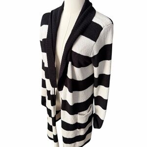 Betsey Johnson Cardigan Black White Stripes with Red Heart Size Small